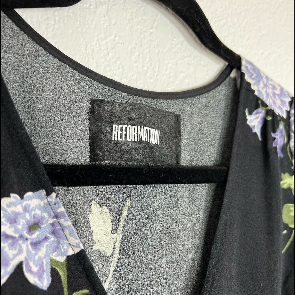 NWOT Reformation lilac floral print black pant wedding reception jumpsuit romper - Picture 5 of 10
